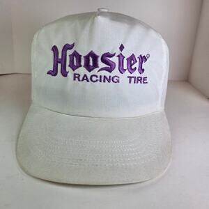 Vintage 90s Hoosier Racing Tire Snapback Hat White Purple Logo USA Made